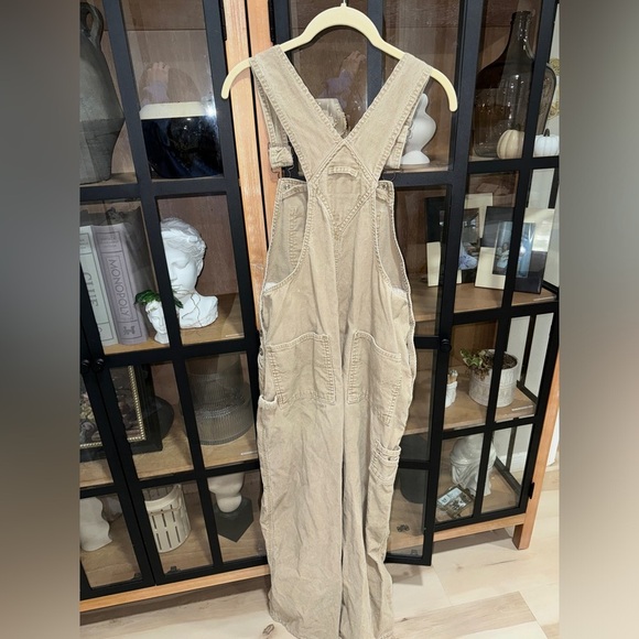 Vintage 2000 Old Navy Overalls corduroy khaki beige long adjustable y2k utility - Picture 4 of 9